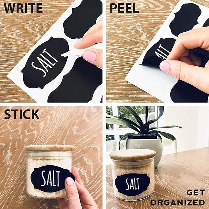 Chalkboard Labels for Food containers, 180 Pcs Label Stickers with 2 White Liquid Chalk Markers, 11 Assorted Shapes in 2 Sizes Bottle Labels for Jars, Storage Bins