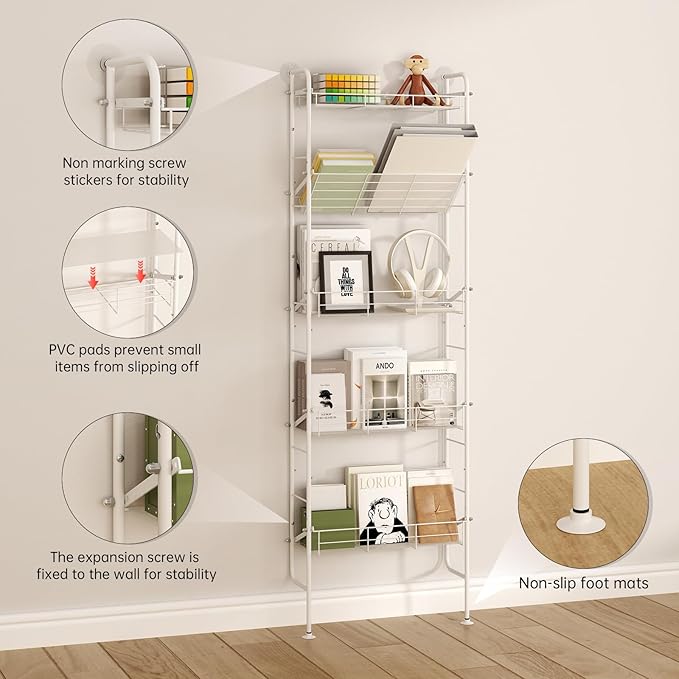 bukfen Narrow Spice Organizers, Slim Behind The Door Organizers,5-Tier Narrow Bathroom Shelf,Slim Corner Shelf,Space-Saving Multi Functional Storage,Spice Racks