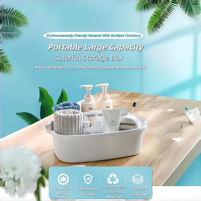 QLYMTZ 2 Pack Large Cleaning Caddy Portable Shower Basket Supply Organizer with Handle,Plastic Bucket Tool Storage,for Bathroom,Bedroom,Kitchen,Under Sink Storage (White)