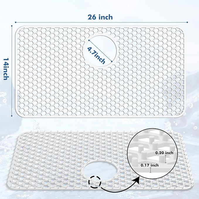 Bestjing Silicone Sink Protectors for Kitchen Sink - 26"x 14" Kitchen Protector Accessory, Non-Slip Heat Resistan Mat for Bottom of Farmhouse Stainless Steel Porcelain, Dishwasher Safe (White)