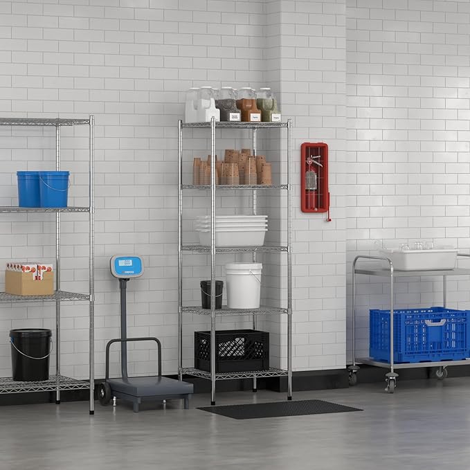 Commercial NSF Listed Chrome Stationary Wire Shelving Kit 21" x 24" x 74", with 5 Shelves Perfect for Warehouse, Walk-in Refrigerator, Freezer, Grocery Store, Restaurant, Dishroom