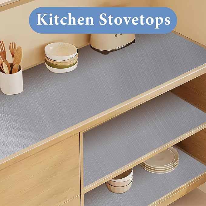 Shelf Liners for Kitchen Cabinets Non Adhesive Drawer Liner 17in x 30FT Pure Grey Thickened Shelf Liner Strong Non-Slip Easy to Clean for Tool Box Refrigerator with Knife and Tape Measure
