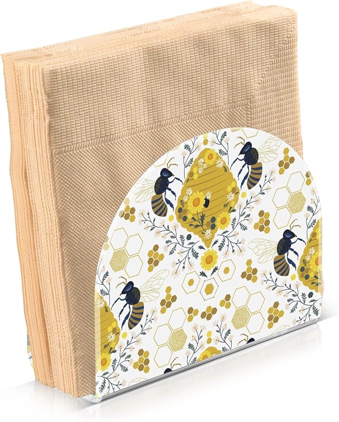 Bee Hive Honeycomb Daisy Flower Napkin Holder for Table Paper Napkins Holder Acrylic Tissue Dispenser Kitchen Dining Room Bathroom Party Car Decor