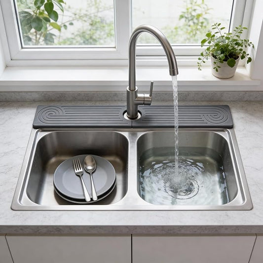 Hopegiver Stone Faucet Mat for Kitchen Sink - Fast Drying Diatomite Sink Protector Prevent Moisture, Super Water Absorbing Stone Tray for Kitchen & Bathroom Counter (Gray, 23.6"x3.9")