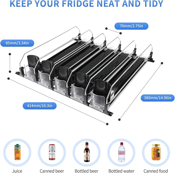 Upgraded Drink Organizer for Fridge，Soda Can Dispenser for Refrigerator，Automatic Self-Pushing Drink Pusher，Space-Saving Fridge Storage，Holds up to 25-30 Cans, 5 Row