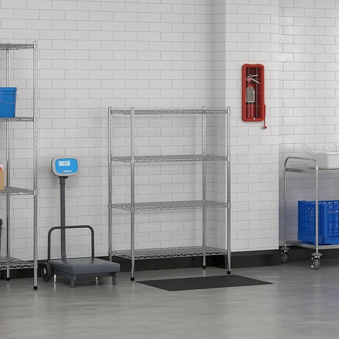 Commercial NSF Listed Chrome Stationary Wire Shelving Kit 18" x 36" x 54", with 4 Shelves Perfect for Warehouse, Walk-in Refrigerator, Freezer, Grocery Store, Restaurant, Dishroom