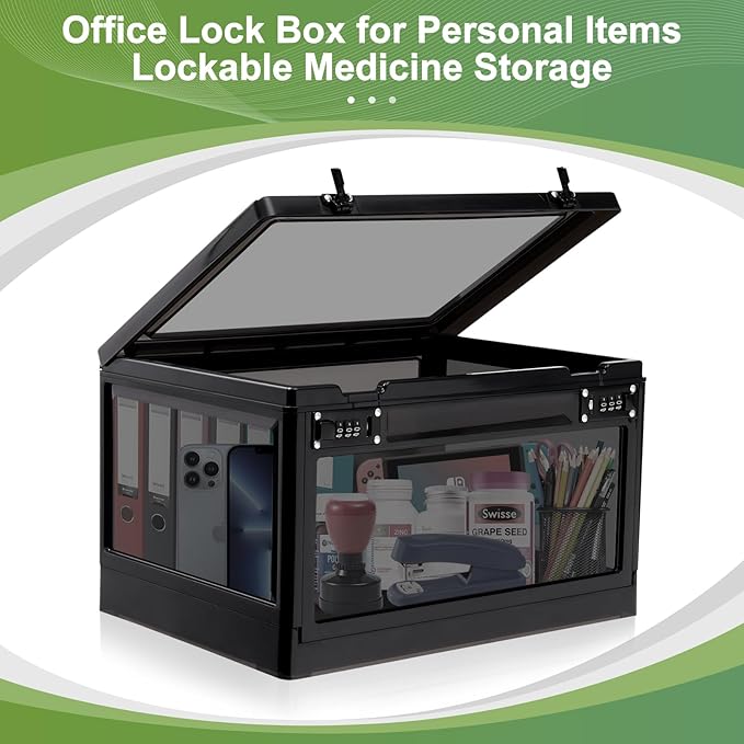Large Medicine Lock Box, Clear Lockbox for Medication, 24L Lockable Storage Box with Dual 3-Digit Combination Locks for Snacks/Phone/Electronics, Organizer Bin for Home/Office/Fridge/School