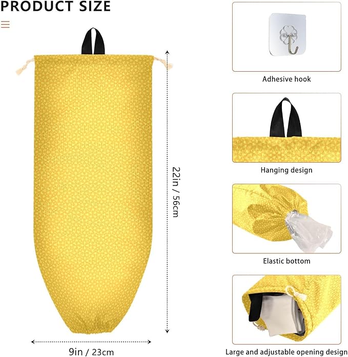 2 PCS Plastic Bag Holder Wall Mount Grocery Bag Holder Shopping Bag Trash Bag Storage Organizer Dispenser for Kitchen Closet 22 x 9 Inch Geometric Yellow