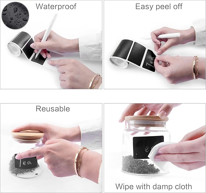 MUWOOB Chalkboard Labels, 120 Pcs Black Reusable Waterproof Labels Stickers, Kitchen Pantry Sticker for Containers, Mason Jars, Condiments, Food Storage (Oval)