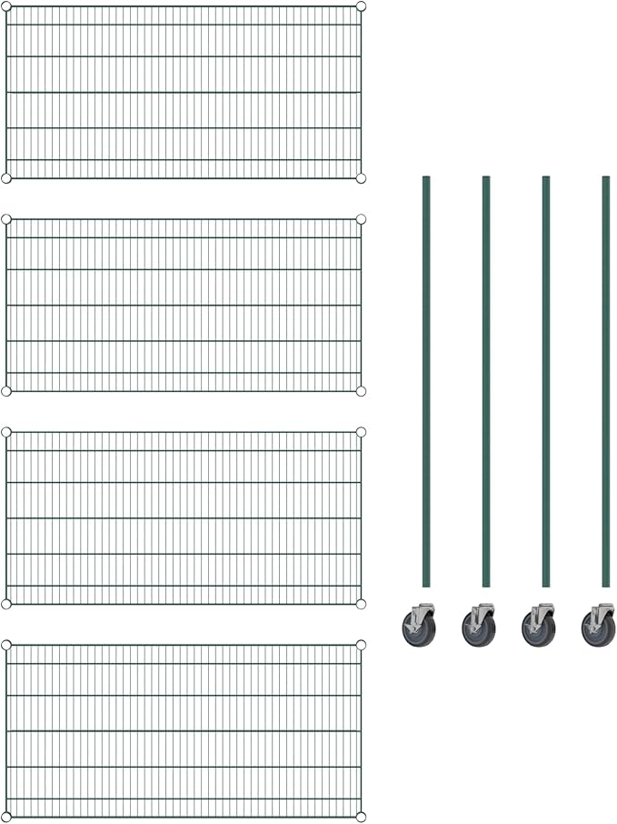 Commercial NSF Listed Green Epoxy Mobile Wire Shelving Kit 24" x 48" x 60", with 4 Shelves Perfect for Warehouse, Walk-in Refrigerator, Freezer, Grocery Store, Restaurant, Dishroom