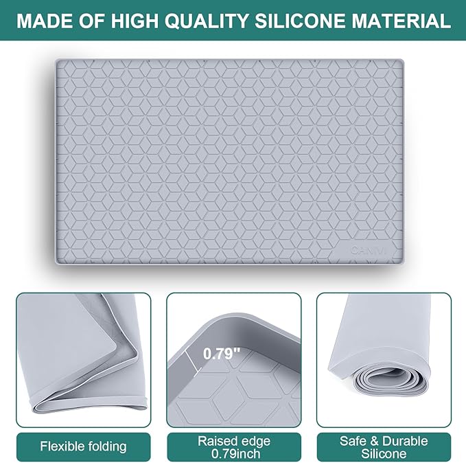 CANIVI Under Sink Mat, 34" x 19" Waterproof Silicone Under Sink Tray for Kitchen & Laundry Cabinets, Kitchen Cabinet Shelf Protector, Up to 3.3 Gallons Liquid, Fits 36 inch Standard Cabinet Light Grey