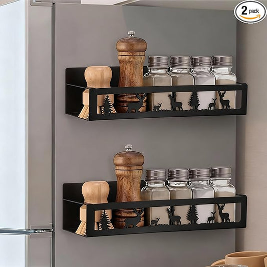 2 Pack Deer Magnetic Spice Rack for Refrigerator Metal Magnet Basket Shelf for Fridge Seasoning Storage Organizers Home Decor Kitchen Accessories