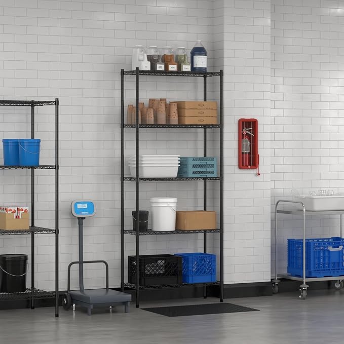 Commercial NSF Listed Black Epoxy Stationary Wire Shelving Kit 14" x 36" x 86", with 5 Shelves Perfect for Warehouse, Walk-in Refrigerator, Freezer, Grocery Store, Restaurant, Dishroom