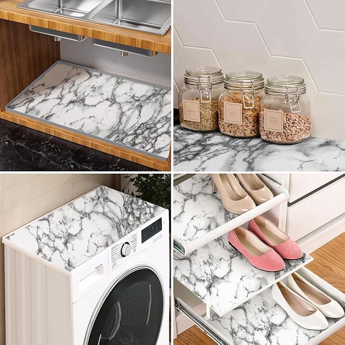 Quttisay Shelf Liner for Kitchen Cabinets,Non Adhesive Cabinet Liner,Non-Slip Drawer Liner,Waterproof Shelf Liner Easy to Clean Strong Grip Liner for Cabinets,Drawers,Cupboard，(Marble 12in x 16.4FT)