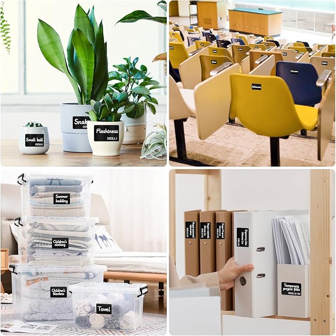 Segarty Chalkboard Labels, 170 Pcs Square Blank Labels with 1 White Chalk Marker for Spice Jars, Waterproof Revmovable Black Stickers for Food Containers, Seasoning Bottles, Kitchen Storage Bin