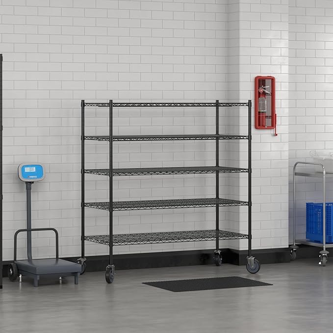 Commercial NSF Listed Black Epoxy Mobile Wire Shelving Kit 24" x 54" x 60", with 5 Shelves Perfect for Warehouse, Walk-in Refrigerator, Freezer, Grocery Store, Restaurant, Dishroom