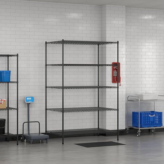Commercial NSF Listed Black Epoxy Stationary Wire Shelving Kit 36" x 54" x 86", with 5 Shelves Perfect for Warehouse, Walk-in Refrigerator, Freezer, Grocery Store, Restaurant, Dishroom