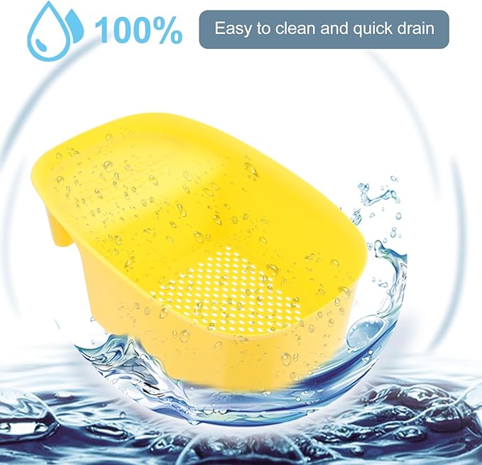 NUOBESTY Kitchen Sink Drain Colander Basket, Hanging Mesh Strainer for Fruit and Vegetable Washing, Yellow Saddle-shaped Storage Basket over Sink Drain, Kitchen Dry-wet Separation