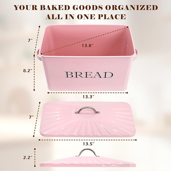 Jolitac Bread Box for Kitchen Countertop, Metal Bread Box for Kitchen Counter Extra Large & Farmhouse Style Bread Holder Bread keeper Food Storage Container
