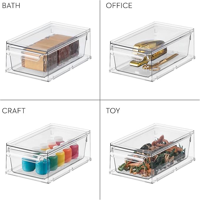 iDesign Stackable Kitchen Storage Drawer for Fridge, Pantry, Under-Sink, or Cabinet - Set of 4 - Clear