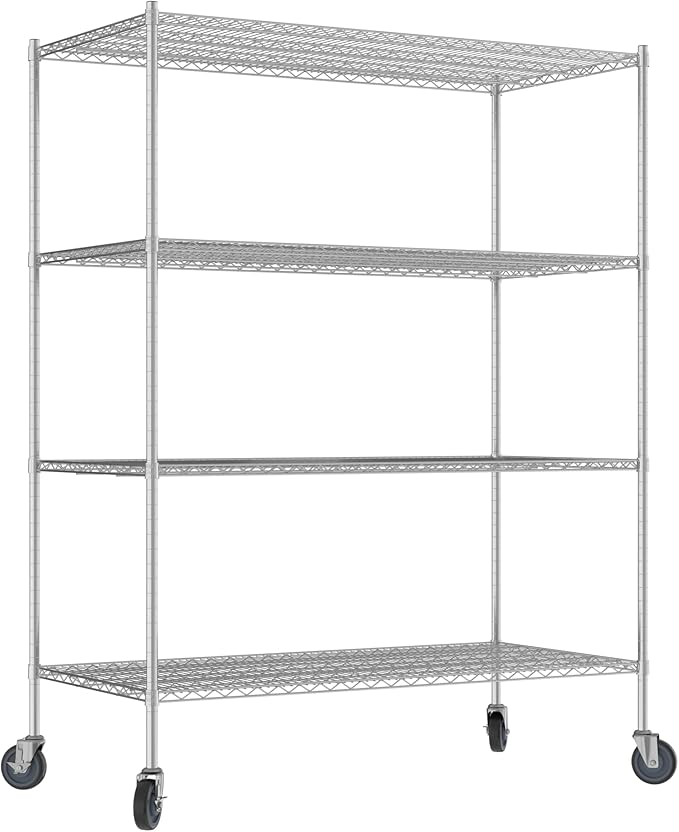 Commercial NSF Listed Chrome Mobile Wire Shelving Kit 30" x 60" x 80", with 4 Shelves Perfect for Warehouse, Walk-in Refrigerator, Freezer, Grocery Store, Restaurant, Dishroom
