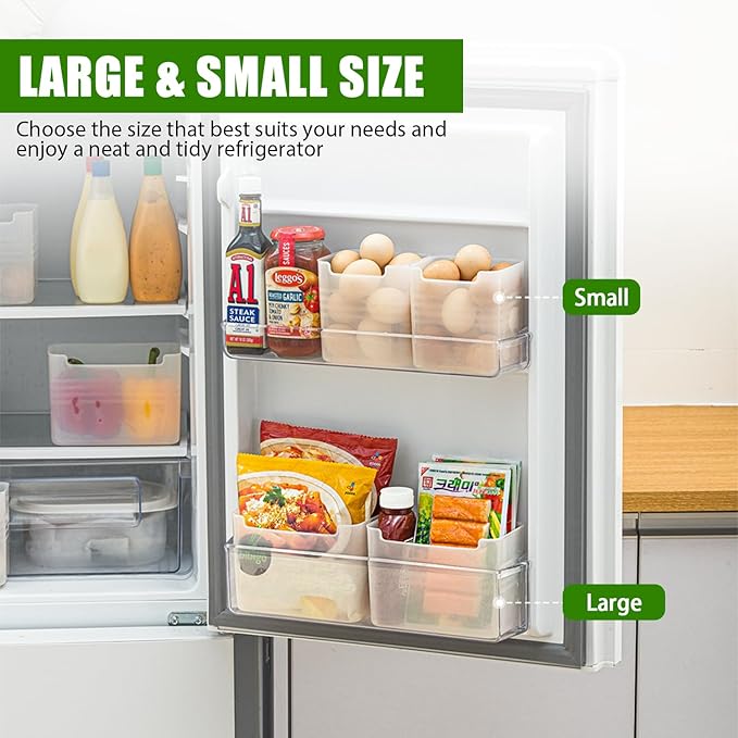 5 Pack Refrigerator Organizer Box, Plastic Refrigerator Side Door Storage Containers, Space-Saving Organizer Bins for Refrige, Refrige Drawers for Fruit and Vegetable (Clear,S×3+L×2)
