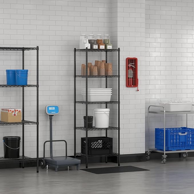 Commercial NSF Listed Black Epoxy Stationary Wire Shelving Kit 18" x 24" x 74", with 5 Shelves Perfect for Warehouse, Walk-in Refrigerator, Freezer, Grocery Store, Restaurant, Dishroom