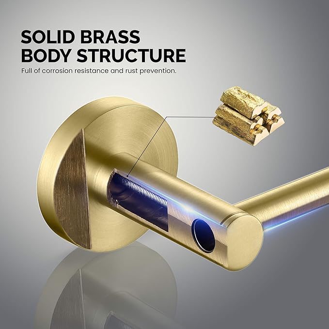 KIBI Toilet Paper Holder and Towel Ring Set | Brushed Gold Bathroom Hardware Set, Wall Mounted Hand Towel Holder and Towel Hanger | Solid Brass Construction, C-KBA14-2-2