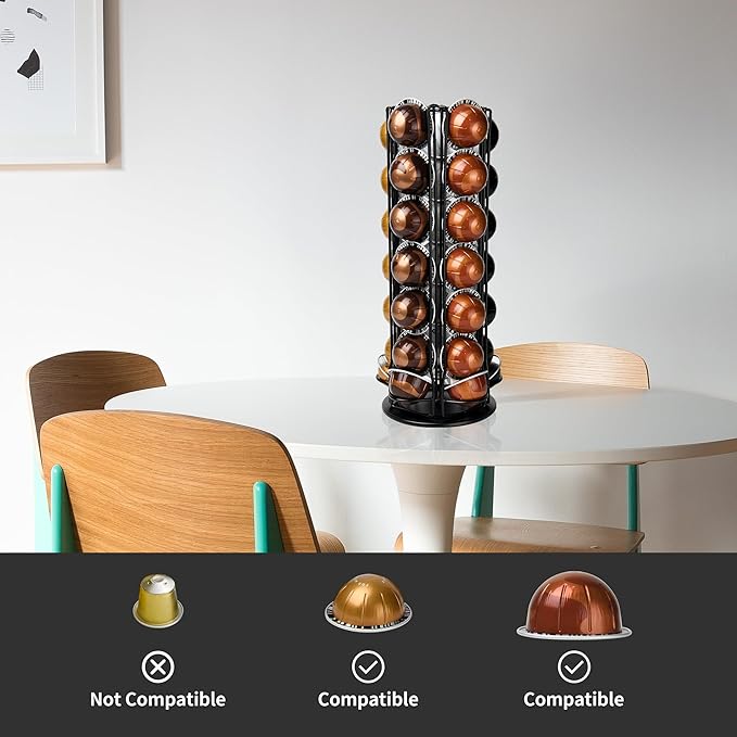 35 Coffee Pods Holder - Black - 360° Spinning Coffee Pod Carousel Stand | Holds 35 Capsules | Compact Countertop Organizer with Silent Rotation, Durable & Modern