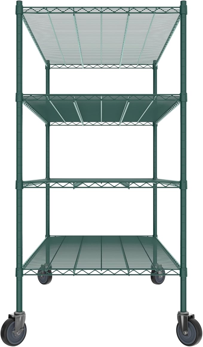 Commercial NSF Listed Green Epoxy Mobile Wire Shelving Kit 30" x 60" x 60", with 4 Shelves Perfect for Warehouse, Walk-in Refrigerator, Freezer, Grocery Store, Restaurant, Dishroom