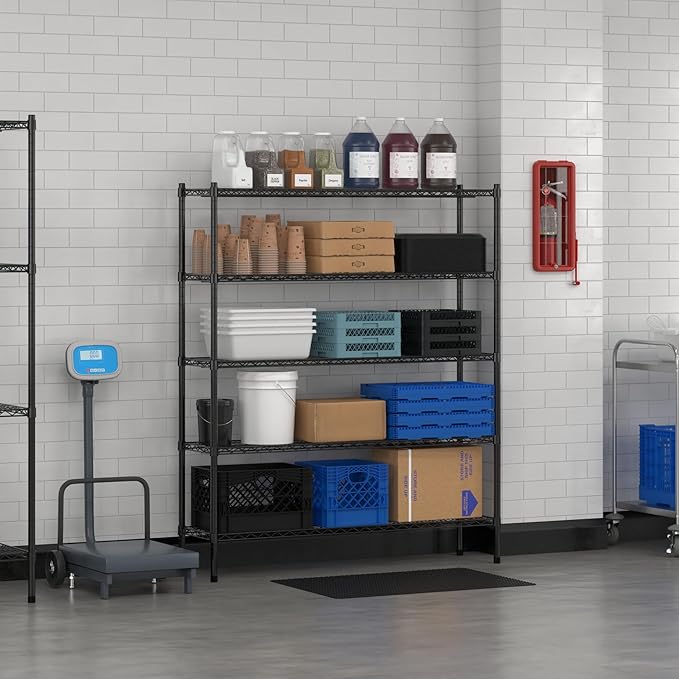 Commercial NSF Listed Black Epoxy Stationary Wire Shelving Kit 14" x 54" x 64", with 5 Shelves Perfect for Warehouse, Walk-in Refrigerator, Freezer, Grocery Store, Restaurant, Dishroom