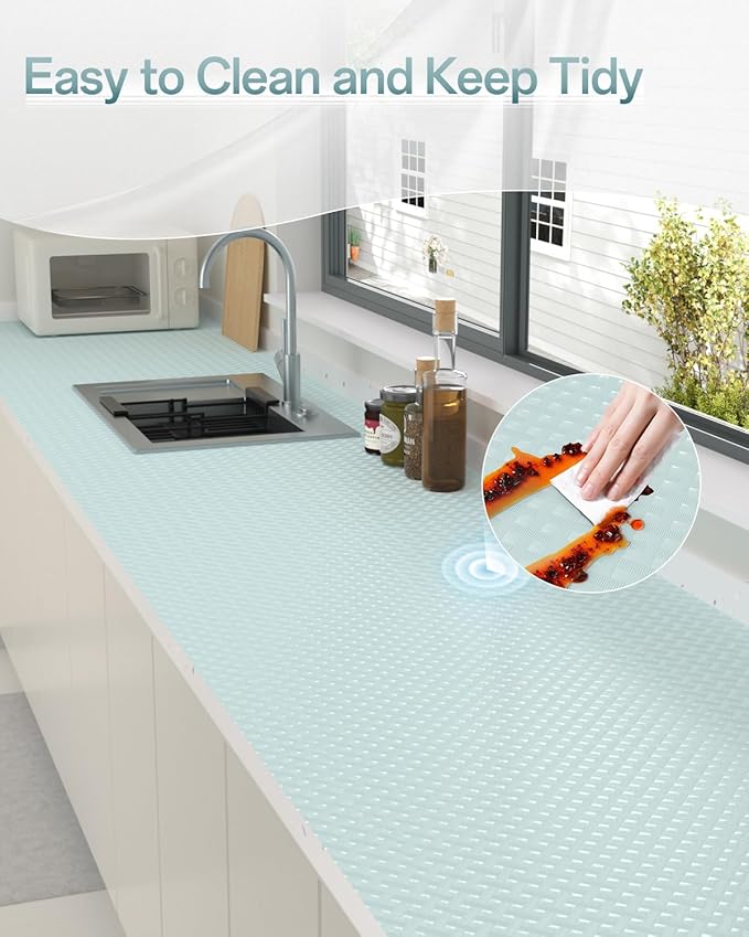 Shelf and Drawer Liner for Kitchen Cabinet, Non-Adhesive 24in x 120in Waterproof Contact Paper Refrigerator Liners Thickened Durable EVA Material Non Slip Mat for Dresser Cupboard Pantry Protector