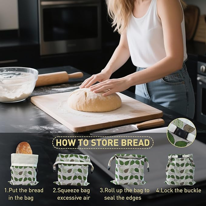 Sourdough Bread Bags for Homemade Bread Freezer & Refrigerator, 17" X 13" Moisture Lock and Freshness with Reusable Linen Materials Reusable Bread Bag Bread Boxes(2 Pack)