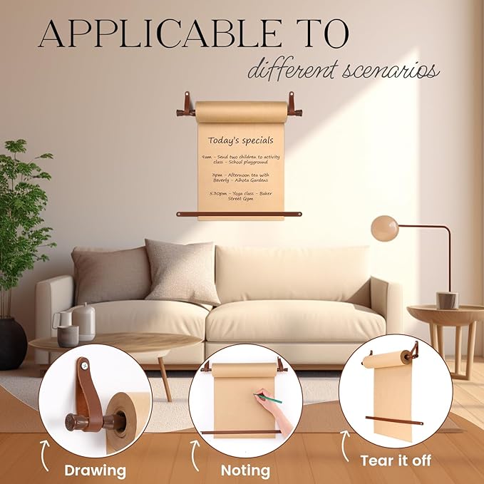 Vicenpal 15.5 Inch Retractable Kraft Paper Roll Holder Dispenser Wall Mounted Butcher Paper Holder Roller for to Do Lists, DIY Drawing, Taking Note, Artwork, Creative(Brown)