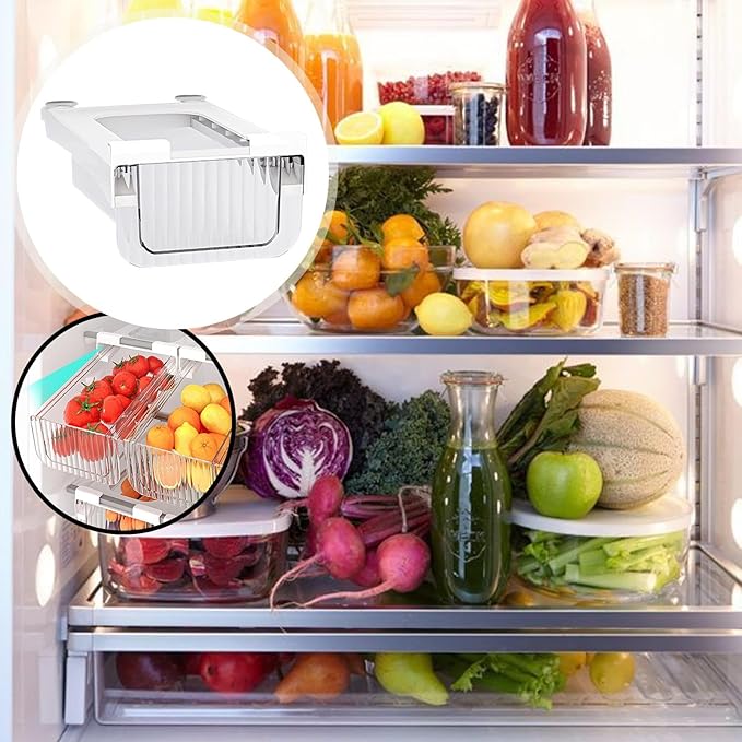 Fridge Storage Drawer Organizer - Pull Out Fridge Organizer Boxes | Stackable Refrigerator Drawer Organizer Bins, Drawers Container Boxes for Fridge Pantry Shelf Refrigerator Organization