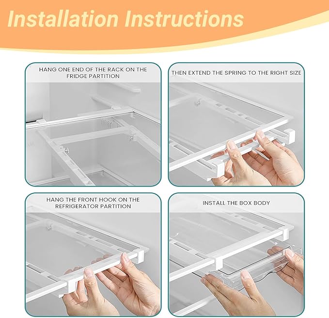Undershelf Fridge Organizer, Extra-Deep Pull-Out Drawer for Cheese, Meat, and Produce, Clear and Sturdy, Ideal for Refrigerators Under 0.6", Send Goods from Local Warehouse