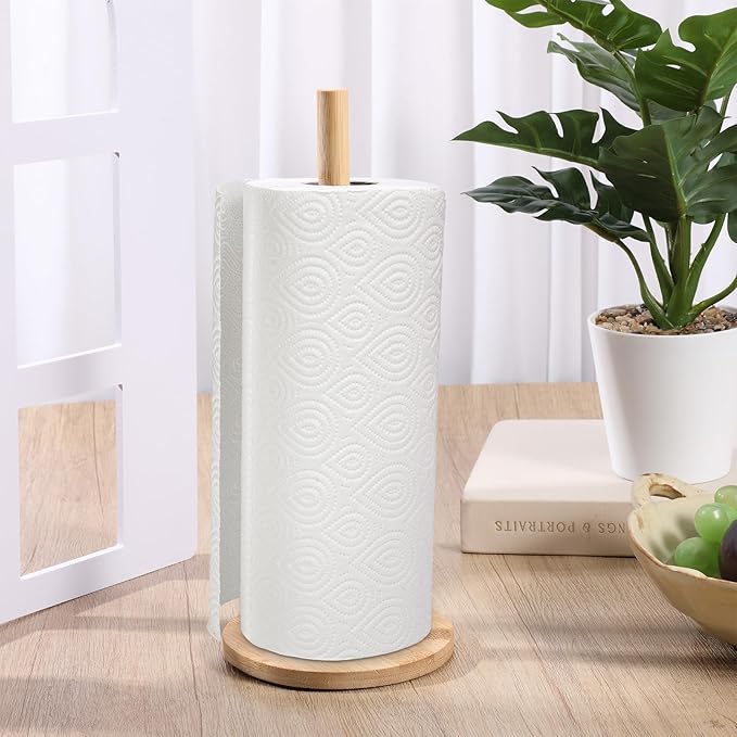 SHENLIU 4Pcs Wood Paper Towel Holder Stand, Kitchen Paper Hanger Rack Bathroom Towel Roll Stand Organizer Non-Slip Countertop Standing Papers Roll Holder for Kitchen Bathroom Countertop