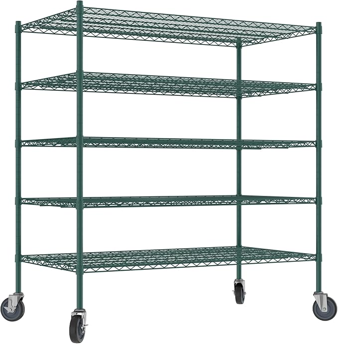 Commercial NSF Listed Green Epoxy Mobile Wire Shelving Kit 30" x 54" x 60", with 5 Shelves Perfect for Warehouse, Walk-in Refrigerator, Freezer, Grocery Store, Restaurant, Dishroom