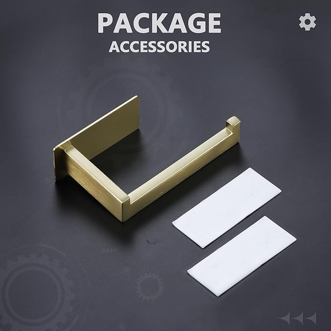 LANC Gold Toilet Paper Holder, Self-Adhesive Toilet Roll Holder Wall Mounted for Bathroom RV, Stick On Tissue Roll Holder with No Drilling Rustproof Stainless Steel,Brushed Gold, A8307BG