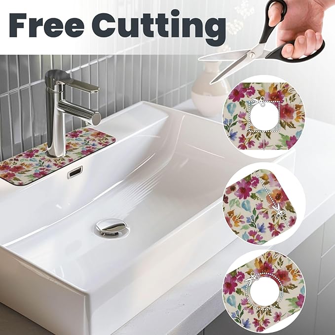 Floral Colorful 15" X 5.5" Kitchen Sink Splash Guard Faucet Faucet Guard Draining Mat Sink Splash Guard Faucet Kitchen Bathroom