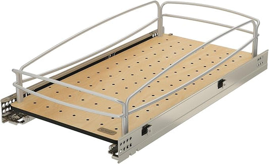 Rev-A-Shelf Pull Out Kitchen Cabinet Storage Organizer with Solid Bottom and Undermount Soft-Close Full Extension Slides, 54BK-12SC-1