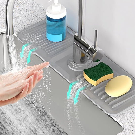 17.7'' Faucet Mat for Kitchen Sink [5°Slope Fast Self-draining] Kitchen Sink Splash Guard Silicone Kitchen Sink Faucet Mat Splash Guard for Kitchen Sink Area Tidy Splash Faucet Guard Draining Mat