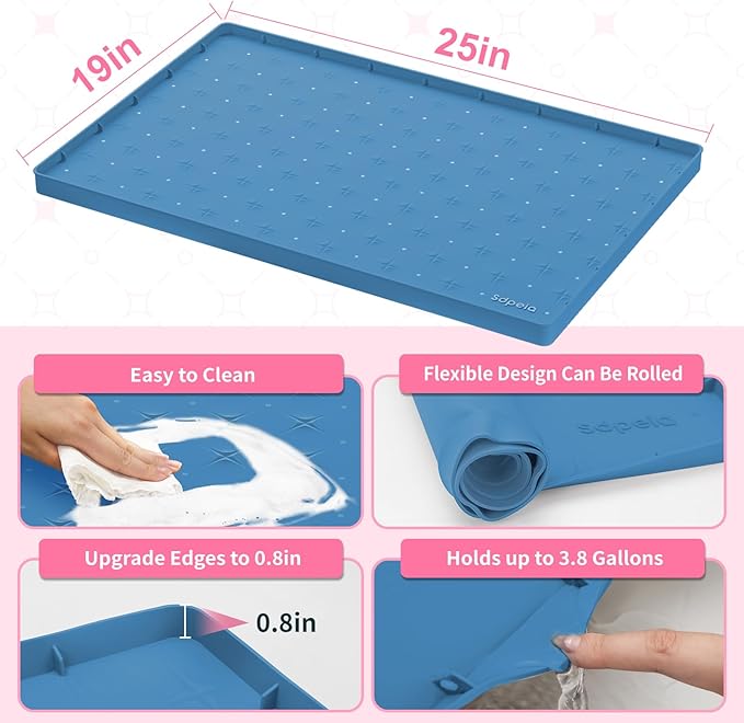 Sdpeia Under Sink Mat 25"×19" Waterproof Silicone Cabinet Liner & Sink Protector for Kitchen & Bathroom, Multi-Purpose Organizers Tray for Pets, Laundry, Cat Litter Mat