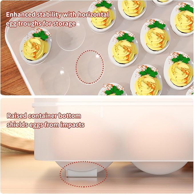 Newness Deviled Egg Containers with Lid, (Set of 2), Plastic Egg Platter for 48 Devil Eggs, Clear Storage Deviled Egg Carrier, Fridge Stackable Countertop Portable Egg Tray