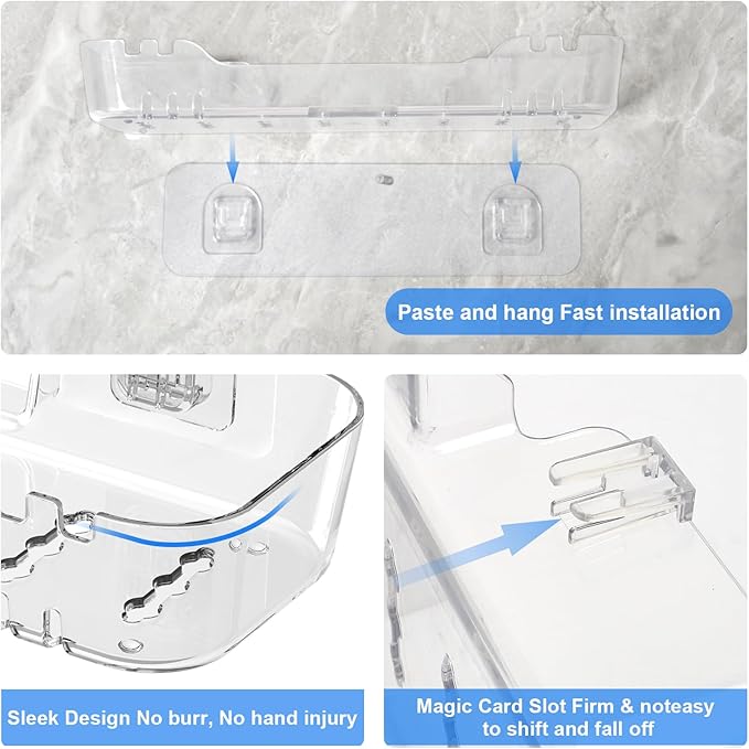 Diesisa 2pc Acrylic Adhesive Wall Shelf, Wall Mount Organizer, Bathroom Shelves for Wall, Self Organizer, No Drilling Hang Walls,with Self Adhesive Tape, for Bathroom, Kitchen, Living Room