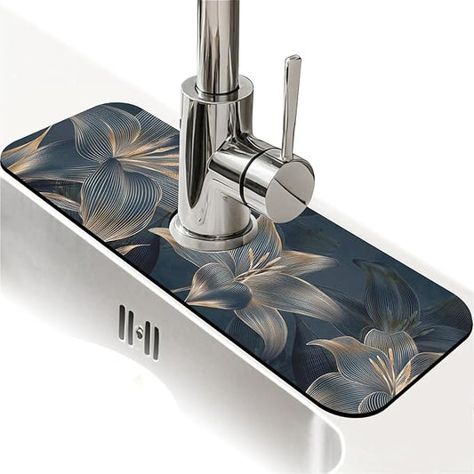 Kitchen Sink Splash Guard，Abstract dark art flowers Faucet Mat Sink Gadgets-Super Absorbent Fast Drying Mat Drip Catcher for Kitchen, Bathroom,Sink Mat, Dish Drying Mat, Bathroom(15" X 5.5" )