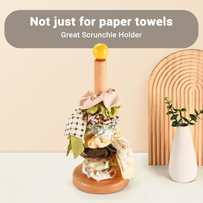 Paper Towel Holder, Wooden Kitchen Roll Stand (Yellow Ball)