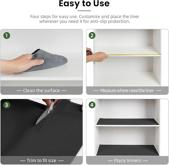 BAGAIL Drawer and Shelf Liner, 12 in X 30 Ft Non-Adhesive Shelf Liners for Kitchen Cabinets, Thick Strong Grip Liners for Desk, Shelves, Bathroom Drawers, Cabinet Protection - Black