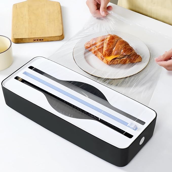 Dual-Slot Multifunctional Kitchen Cutter | For Cling Film, Aluminum Foil, and Parchment Paper Storage & Cutting | Easily Cut Two Materials at Once (Black(suckers))