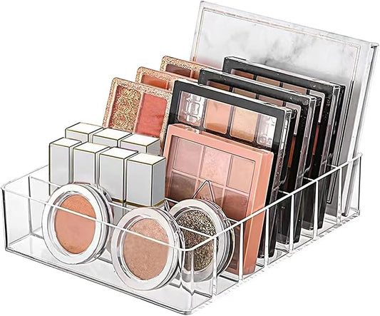 Makeup Organizer for Eyeshadow Palette and Lipstick Organizer, 7 Section Divided Makeup Palette Organizer for Vanity Drawer Countertop Modern Cosmetics Storage(7.48" x 6.22" x 1.77")